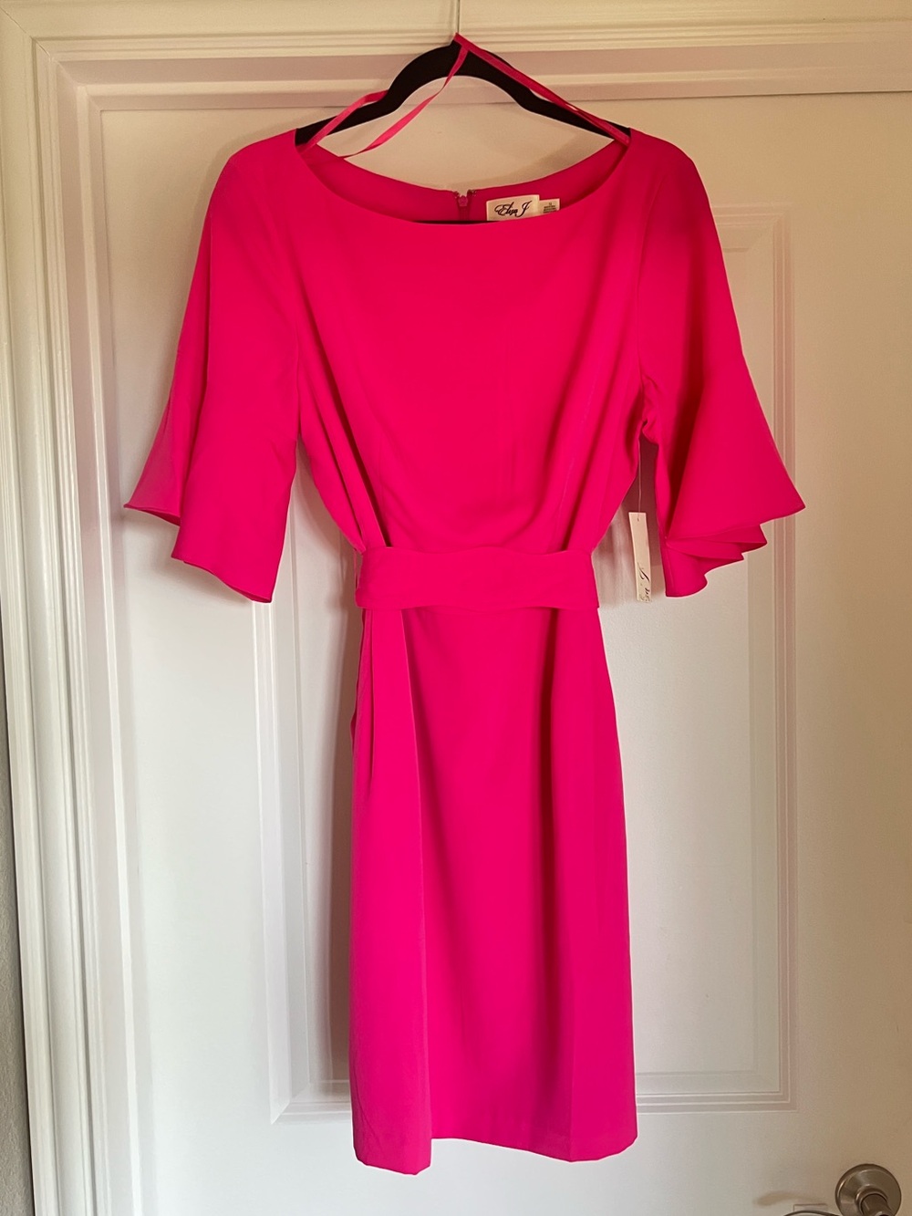 Eliza J Hot Pink Belted Flutter-Sleeve Midi Dress Size 12 NWT